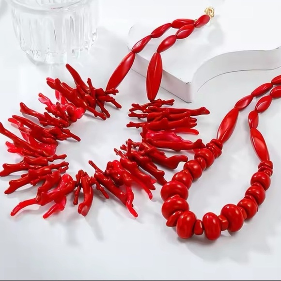 Coral Red Statement Necklace - Picture 9 of 15
